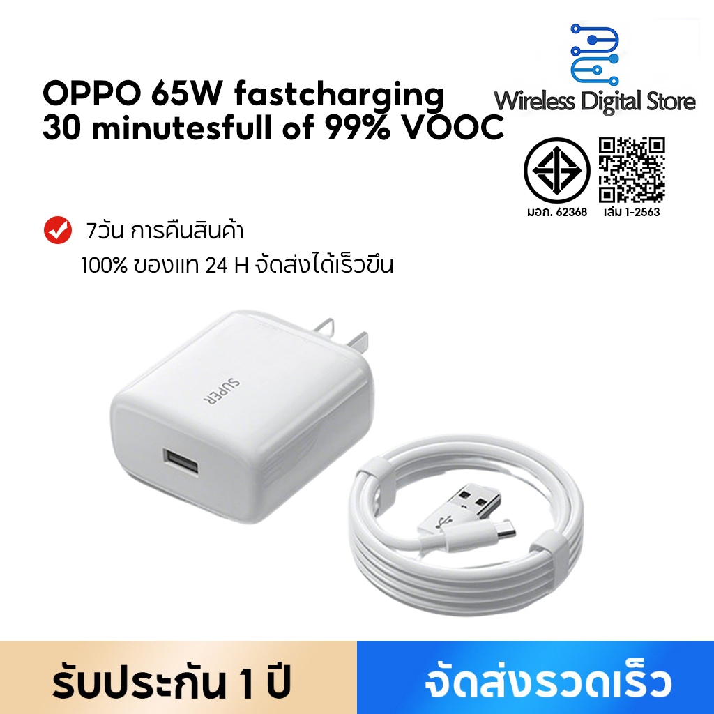 65W Super VOOC For OPPO Fast Charger 65W ชุดชาร์จเร็วสุด 65W Adapter หัวชาร์จ 65W+สายชาร์จ Type C