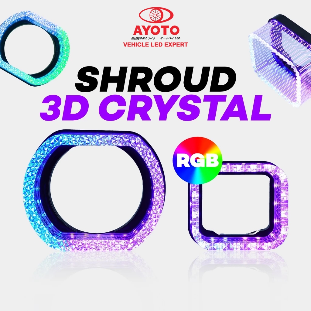 AYOTO 3D LED โปรเจคเตอร์ shroud 2.5 นิ้วคริสตัล RGB บลูทูธ APP ควบคุม 12V สําหรับรถจักรยานยนต์สกู๊ตเ