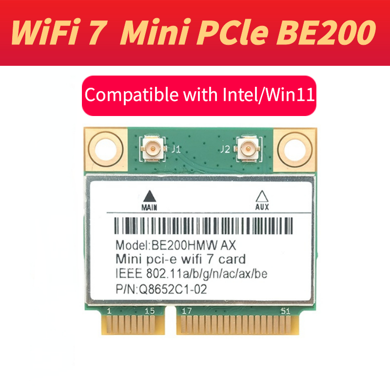 WiFi7 BE200HMW Mini Pcle อะแดปเตอร์การ์ดเครือข่ายไร้สายบลูทูธ 5.4 เข้ากันได้กับ Intel/Win10,11