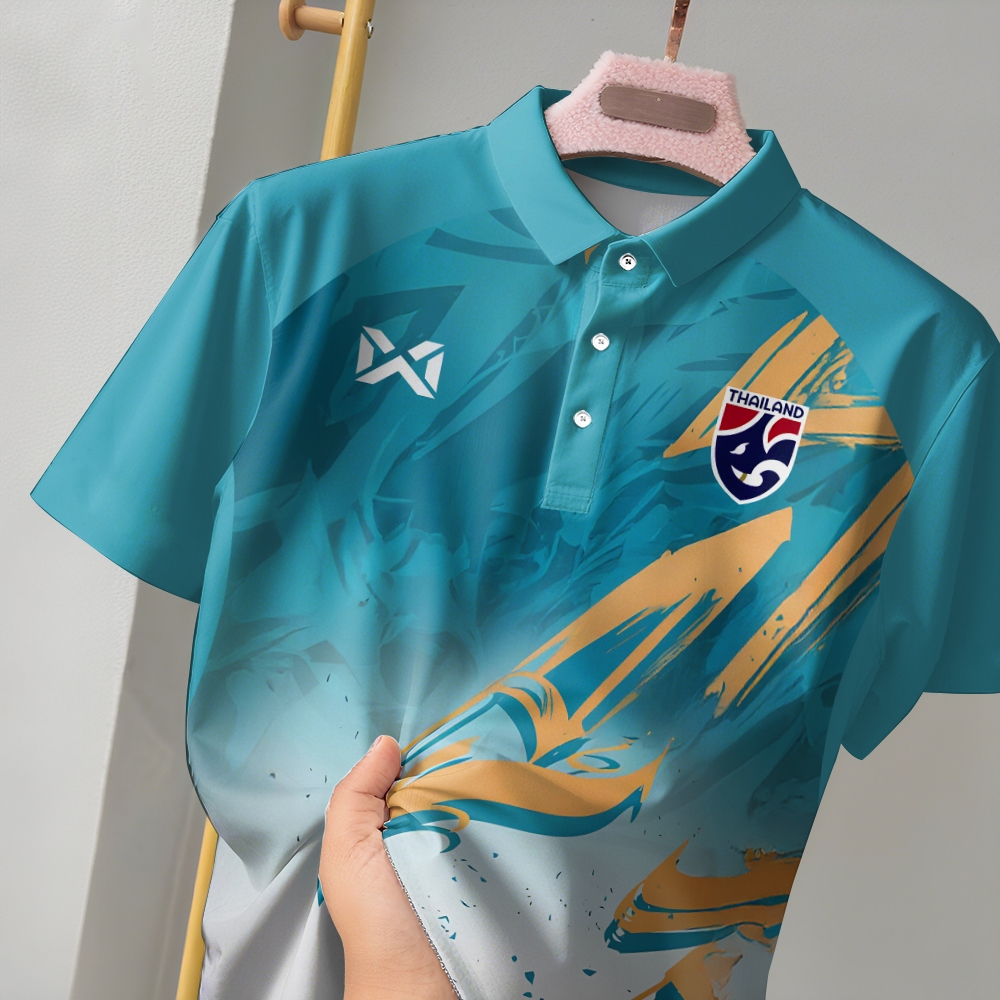เสื้อโปโลผู้ชาย ลายทีมชาติไทย ยืดหยุ่น สวมใส่ง่าย ระบายอากาศได้ดี เหมาะสำหรับการพักผ่อนในฤดูร้อน