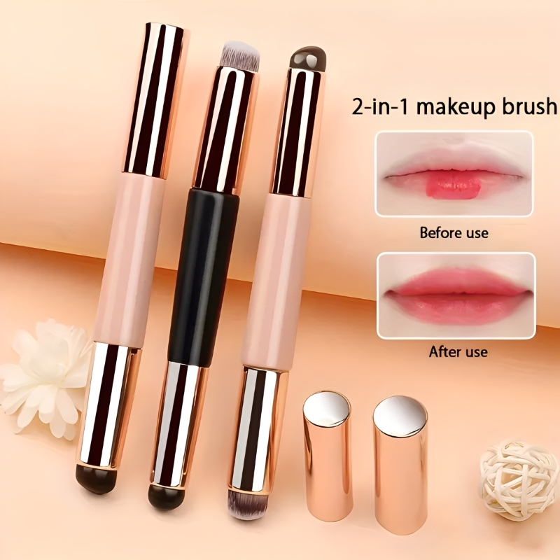 แปรงลิปและคอนซีลเลอร์แบบใช้คู่ 2-ใน-1 เครื่องมือแต่งหน้าแบบพกพารูปไข่แปรงลิปซิลิโคน&แปรงรองพื้นไร้ตําหนิ