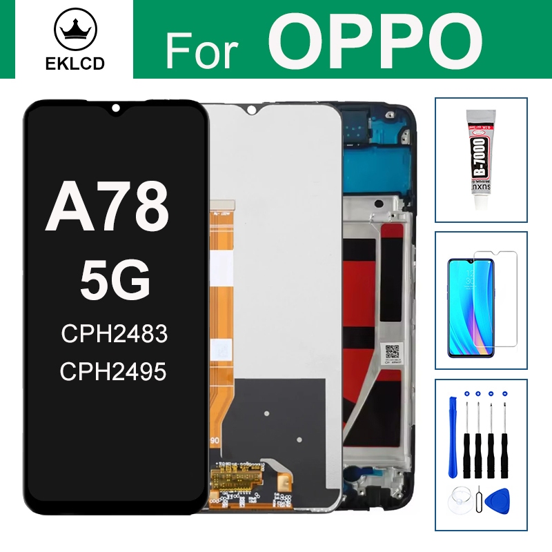 LCD สําหรับ OPPO A78 5G CPH2483 CPH2495 จอแสดงผล Touch Screen Digitizer Assembly กรอบเปลี่ยน