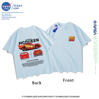 NASA เสื้อยืดชายหญิงแขนสั้น สตรีทฮิปฮอป summer ไลท์นิ่ง แม็คควีน พิมพ์ลาย คอตตอน คอกลม หลวมและระบายอากาศ