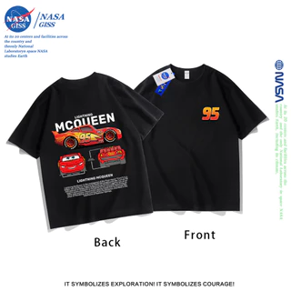 NASA เสื้อยืดชายหญิงแขนสั้น สตรีทฮิปฮอป summer ไลท์นิ่ง แม็คควีน พิมพ์ลาย คอตตอน คอกลม หลวมและระบายอากาศ