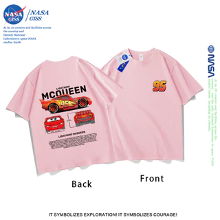 NASA เสื้อยืดชายหญิงแขนสั้น สตรีทฮิปฮอป summer ไลท์นิ่ง แม็คควีน พิมพ์ลาย คอตตอน คอกลม หลวมและระบายอากาศ
