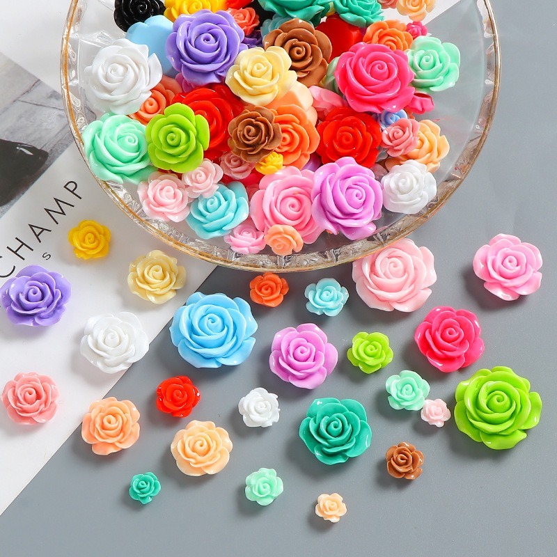 ชิ้นงานจำลอง Rose Blossoms 10 ชิ้น พร้อมคอลเล็กชันเรซิ่น DIY เคสโทรศัพท์ คลิปผมและหัวเข็มขัด