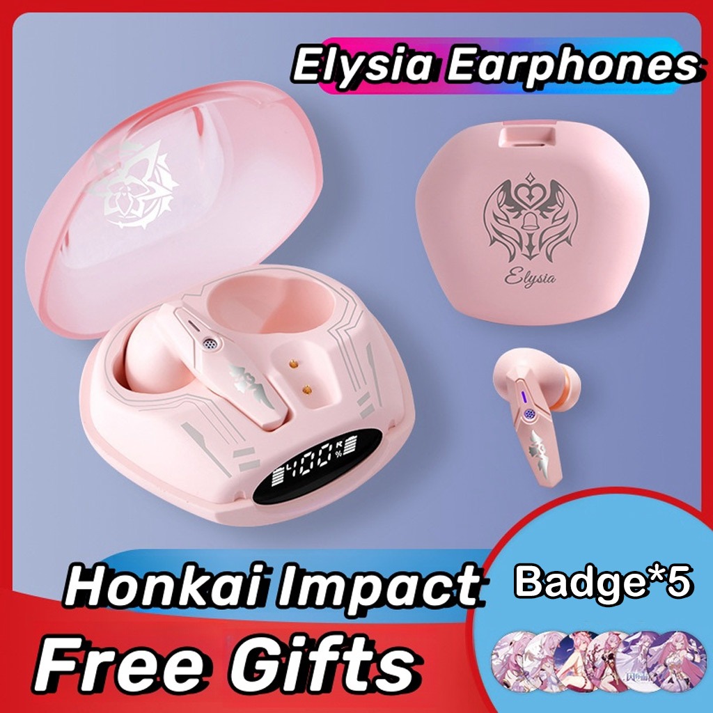 【ฟรีของขวัญ】Honkai Impact 3 Elysia หูฟังบลูทูธไร้สาย 5.3 พร้อมปลายหูฟัง ลดเสียงรบกวน ความล่าช้าต่ํา 