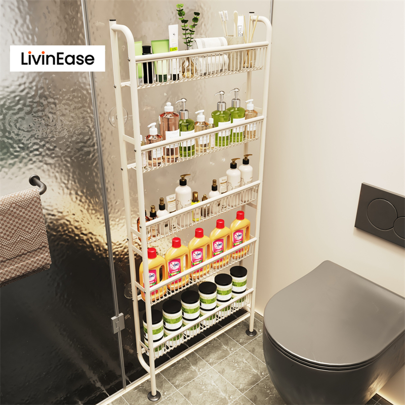 LivinEase ชั้นวางของในห้องน้ำ 5 ชั้น อเนกประสงค์ ทำจากคาร์บอนสตีลกันสนิม แบบติดผนัง ประหยัดพื้นที่