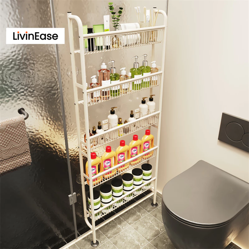 LivinEase ชั้นวางของในห้องน้ำ 5 ชั้น อเนกประสงค์ ทำจากคาร์บอนสตีลกันสนิม แบบติดผนัง ประหยัดพื้นที่