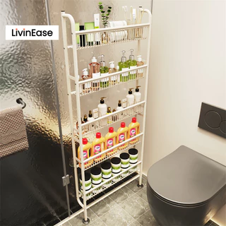 LivinEase ชั้นวางของในห้องน้ำ 5 ชั้น อเนกประสงค์ ทำจากคาร์บอนสตีลกันสนิม แบบติดผนัง ประหยัดพื้นที่