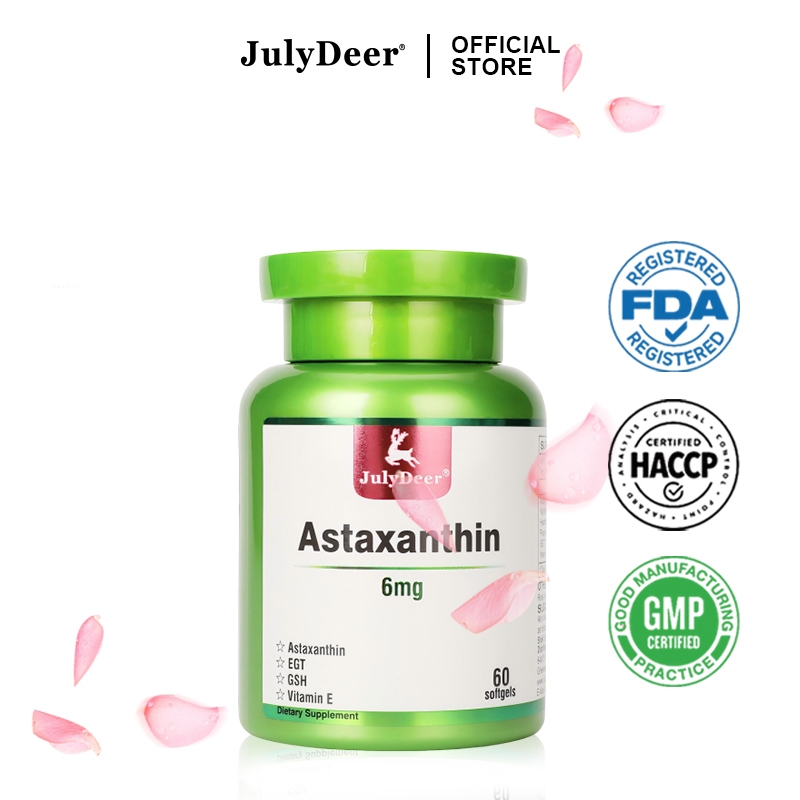 นำเข้า JulyDeer แอสตาแซนทิน 6mg สูตรคอมพเล็กซ์ 60 แคปซูล