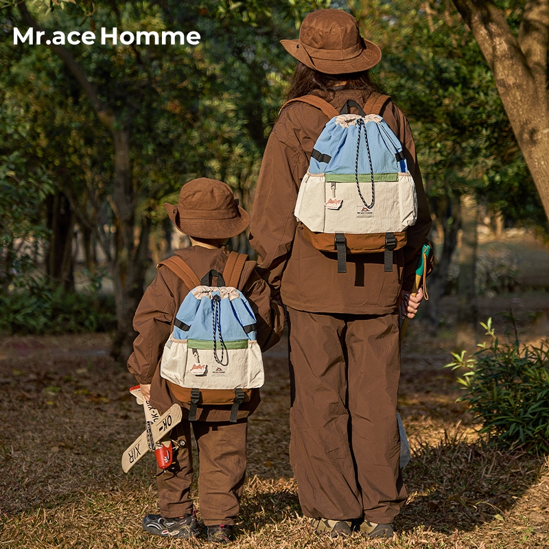 Mr.ace Homme 3295 ชุดพ่อแม่และลูกกลางแจ้งกระเป๋าเป้สะพายหลัง เชือกรูด สําหรับเด็กน้ําทนน้ําหนักเบากระเป๋าแถบสะท้อนแสงสําหรับกีฬากลางแจ้ง / โรง