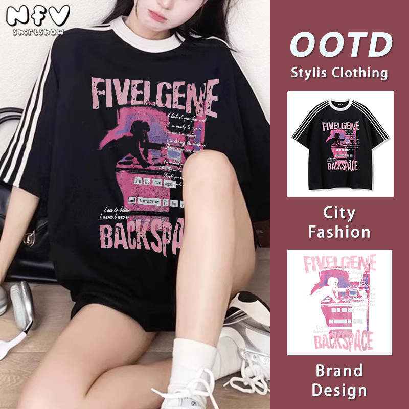 NFV แฟชั่นเกาหลี💖เสื้อยืดแขนสั้นคอกลม ลวดลายแฟชั่น ระบายอากาศ ใส่สบาย ทรงหลวม ผ้าฝ้ายแท้ YG140