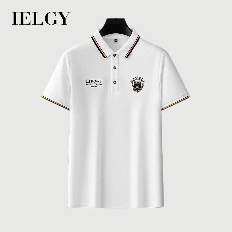 IELGY เสื้อโปโลผู้ชายแขนสั้นปกหลวมขนาดบวกท็อป