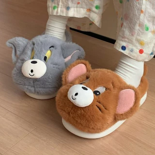 ฉี่ รองเท้าแตะผ้าฝ้ายฤดูหนาวผู้ชายผู้หญิงคู่ให้ความอบอุ่นน่ารักสบายในร่ม