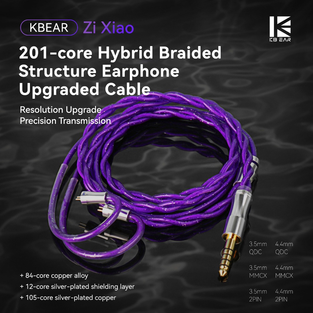 KBEAR ZiXiao สายหูฟัง 2 Core ทองแดง + ทองแดงชุบเงิน Shielding ชั้น HiFi Audio 2Pin MMCX QDC อัพเกรดส