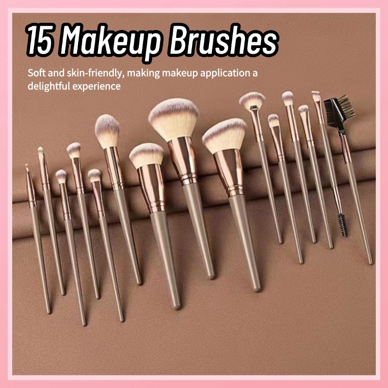 15ชิ้นชุดแปรงแต่งหน้าแปรงสังเคราะห์นุ่มมูลนิธิผงบลัชออคิ้วของเหลวแต่งหน้าชุดเครื่องสําอางมืออาชีพชุดเครื่องมือ