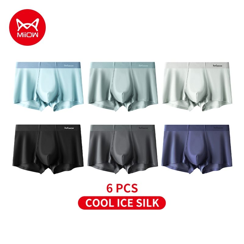 MiiOW ชุด boxer 6 ตัว ทำจากผ้าไหมน้ำแข็งกราฟีน สำหรับผู้ชาย ฆ่าเชื้อโรคและระบายอากาศได้ดี