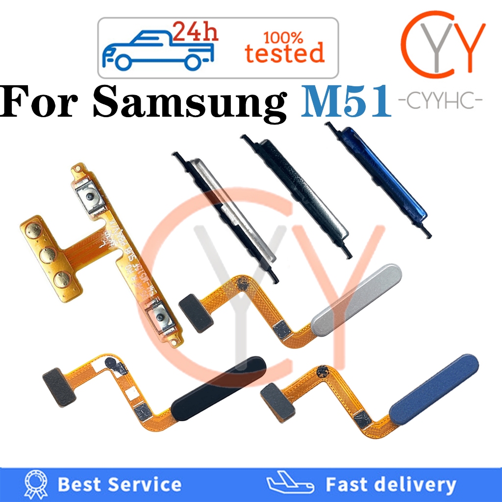 สําหรับ Samsung Galaxy M51 SM-M515F กลับปุ่มเครื่องสแกนลายนิ้วมือเซ็นเซอร์กลับปุ่มปรับระดับเสียงสวิตช์ไฟเปิดปุ่ม Flex Cable