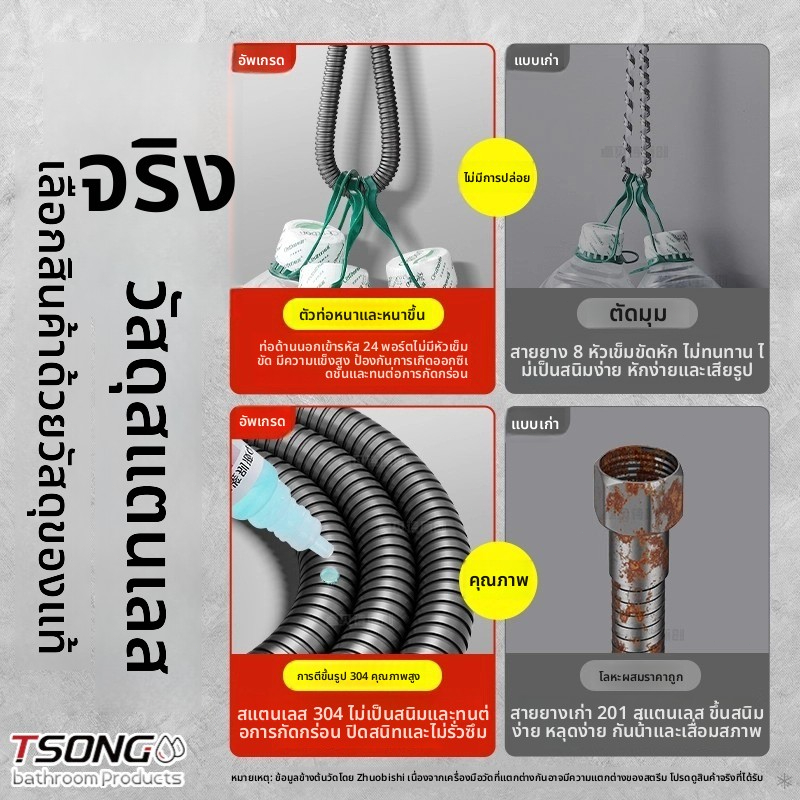ทีเอสตอง #RG001J สายฝักบัวคุณภาพสูงพร้อมขั้วต่อทองเหลืองป้องกันสนิมไม่มีการรั่วไหลไหลน้ําขนาดใหญ่ - รูปที่ 6