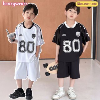 honeywears⚡พร้อมส่ง⚡ชุดฤดูร้อนเด็กผู้ชาย ชุดสองชิ้นลำลองเด็ก ยอดนิยม งานสกรีนลายหล่อ ผ้านิ่ม ใส่เย็นสบาย ไซส์ 120-160