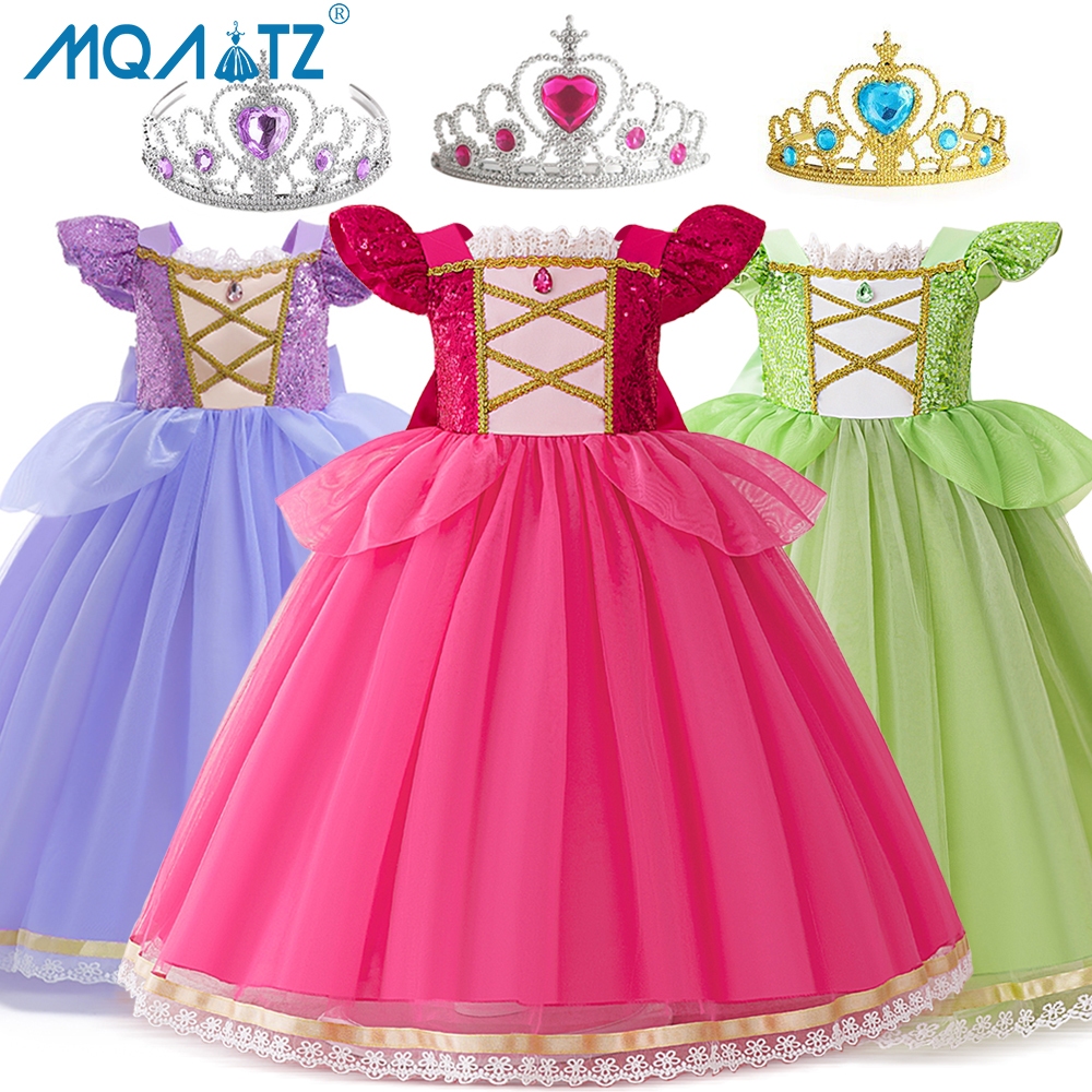 MQATZ แฟนตาซีสาวคอสเพลย์ชุดสําหรับเด็กเด็กเครื่องแต่งกายยาววันเกิดชุดเจ้าหญิง Party Perform Gown SMR