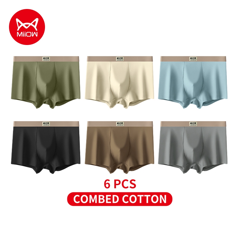 MiiOW ชุดชั้นในผู้ชาย 6 ชิ้น แบบ Boxer Shorts ผ้าฝ้ายนุ่ม สบาย U-รูป Crotch ระบายอากาศได้ดี M1871