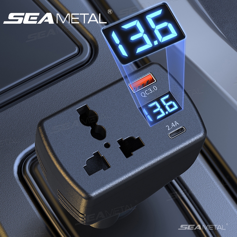 SEAMETAL 150W อินเวอร์เตอร์ในรถยนต์ QC3.0+PD ชาร์จเร็ว การแปลงพลังงาน 12V/24V