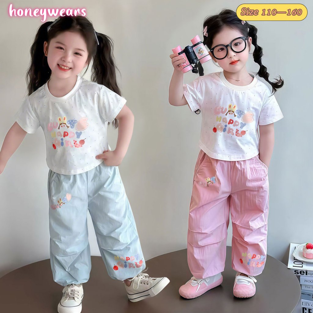 honeywears⚡พร้อมส่ง⚡ชุดแฟชั่นเด็ก ชุดน่ารักเด็กผู้หญิง อินเทรนด์ สบาย นุ่ม ระบายอากาศได้ แบบสวย ฤดูร้อน ใหม่ ไซส์ 110-160