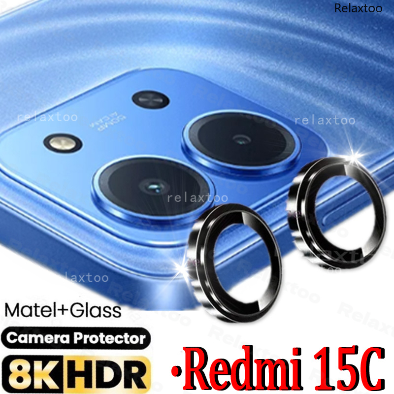 สําหรับRedmi15C Fullโค้งเลนส์กล้องกระจกนิรภัยสําหรับXiaomi Redmi 15C 15 C Redmi15C 15CRedmi 5G 4Gแหวนโลหะเต็มรูปแบบกระจกนิรภัยกล้องเลนส์ปกหลังฟิล์ม