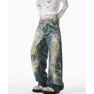 กางเกงยีนส์ขากระบอก สไตล์อเมริกัน แนวสตรีท สไตล์ฮิปฮอป แฟชั่…