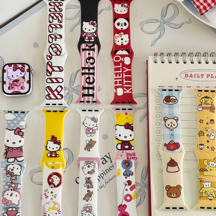 สายซิลิโคนการ์ตูนสไตล์ Cardnail สําหรับ Apple Watch Ultra 42/44/45/49/46 มม. i-watch Series Ultra/10/9/8/7/6/5/6/5/4/3/2/1