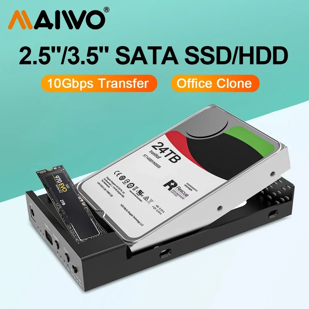 MAIWO 2.5 3.5 นิ้ว SATA HDD Docking Station พร้อม Clone 10Gbps M.2 NVMe SSD Enclosure รองรับ 2.5/3.5
