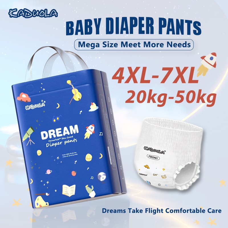 Kaduola Mega Size ผ้าอ้อมเด็ก 4XL-7XL (XXXXL) – กางเกงผ้าอ้อมป้องกันการรั่วซึม Ultra-Soft & Leak-ups สําหรับทารกอ้วนและเด็กวัยหัดเดิน (20kg-50kg+)
