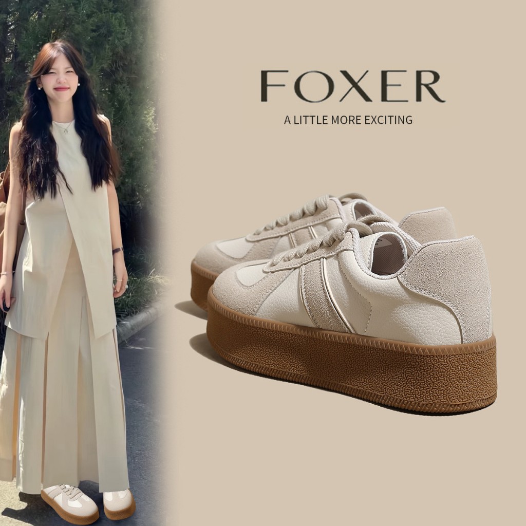 FOXER รองเท้าผ้าใบผู้หญิง พื้นนุ่มสบาย แฟชั่นลำลอง เพิ่มความสูงเล็กน้อย