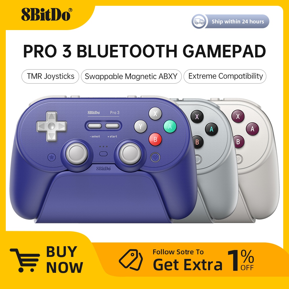 8BitDo Pro 3 ตัวควบคุมเกมบลูทูธเกมแพดไร้สายพร้อมจอยสติ๊ก TMR สําหรับ NS Nintendo Switch 2,PC Windows