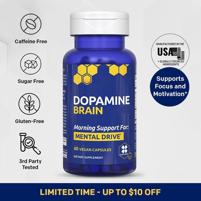 Dopamine Brain มังสวิรัติ Capsules 60 แคปซูล รองรับพลังสมองยามเช้าเพื่อเพิ่มจิตใจเสริมสมอง