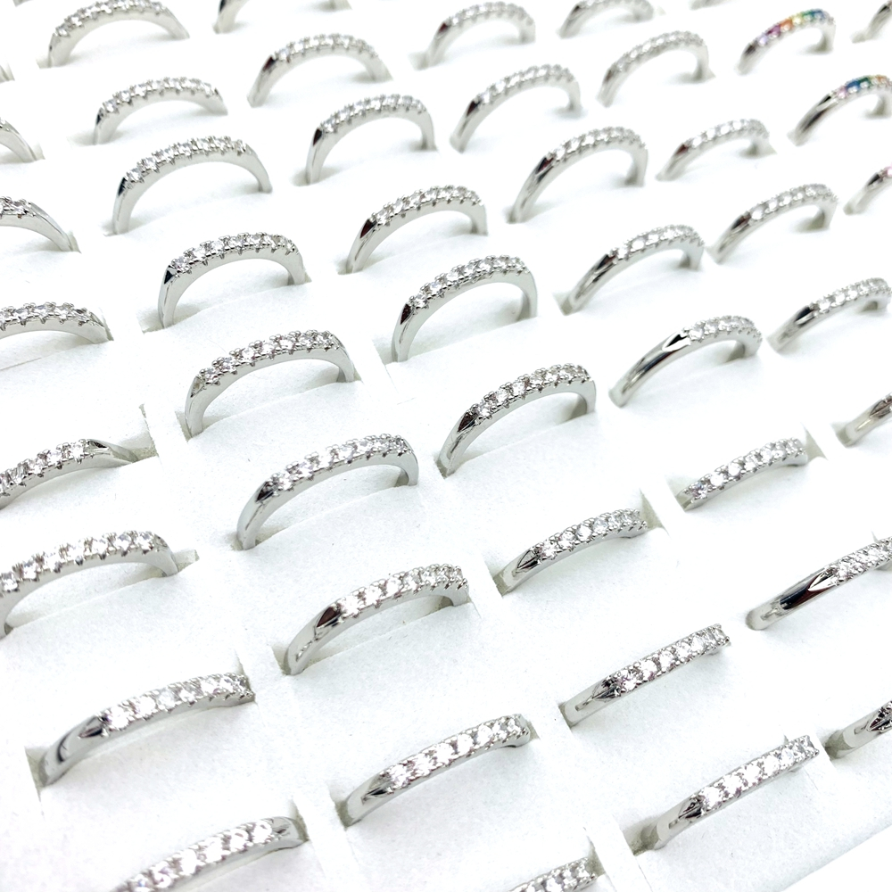 15 ชิ้น/ล็อตแหวนผู้หญิง Silver Golden Plated ทองแดง Prong Cubic Zirconia หิน Elegant แฟชั่นเครื่องประดับ