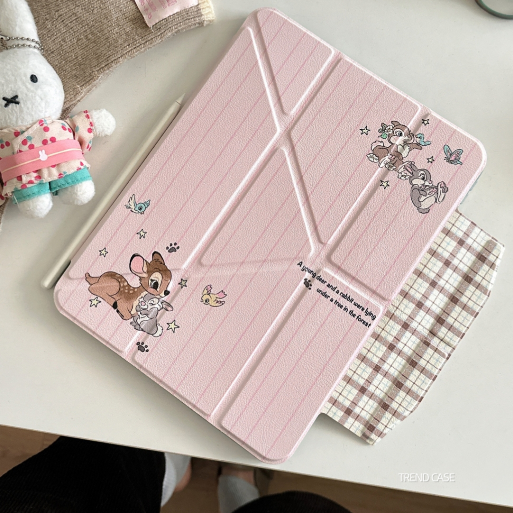การ์ตูนกระต่ายลายสก๊อตสําหรับ iPad Air 11 กรณี iPad 10th 11th A16 9th ฝาครอบ iPad Pro11 4 5 10.9in 12.9 M2 M3 M4 ผู้ถือดินสอ
