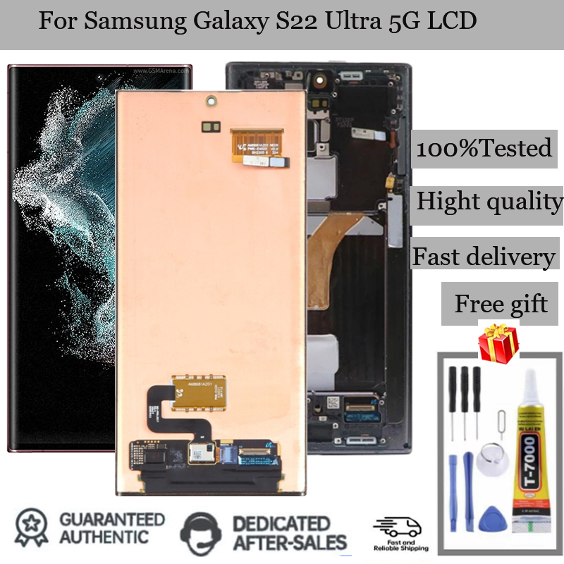 Original AMOLED สําหรับ Samsung Galaxy S22 Ultra 5G จอแสดงผล LCD หน้าจอสัมผัสพร้อมการเปลี่ยนกรอบ