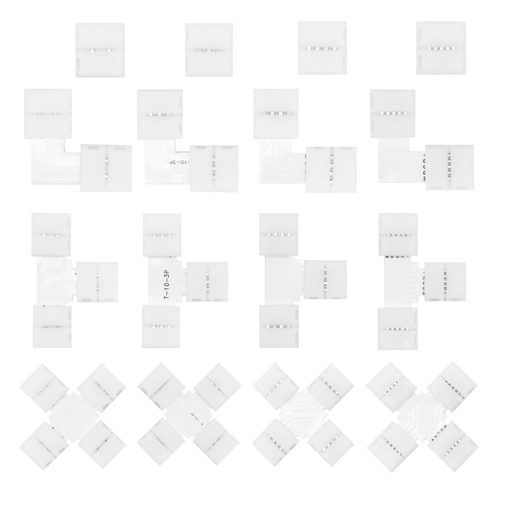 10PCS Solderless Led Connector 2/3/4/5PIN L/T/X รูปร่างมุมสําหรับ 10 มม.RGB Strip Lighting