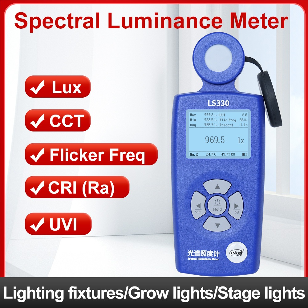 Linshang LS330 Lux Meter Spectral Light Meter Luxmeter PPFD CCT UVI CRI Spectrum Curve Professional 