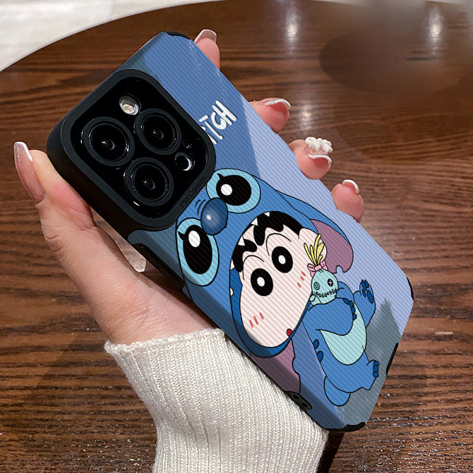 แถบแนวตั้งปลอกหนังสําหรับiPhone X XR Xs 13 12 11 Pro Max 7 8 6 6S 16E 16 15 14 Plusน่ารักเครยอนชินจั