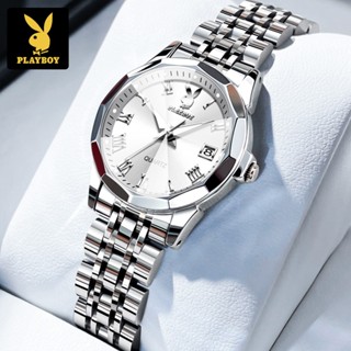 PLAYBOY นาฬิกาผู้หญิง สายนาฬิกาสแตนเลส กันน้ำดั้งเดิม สไตล์เ…