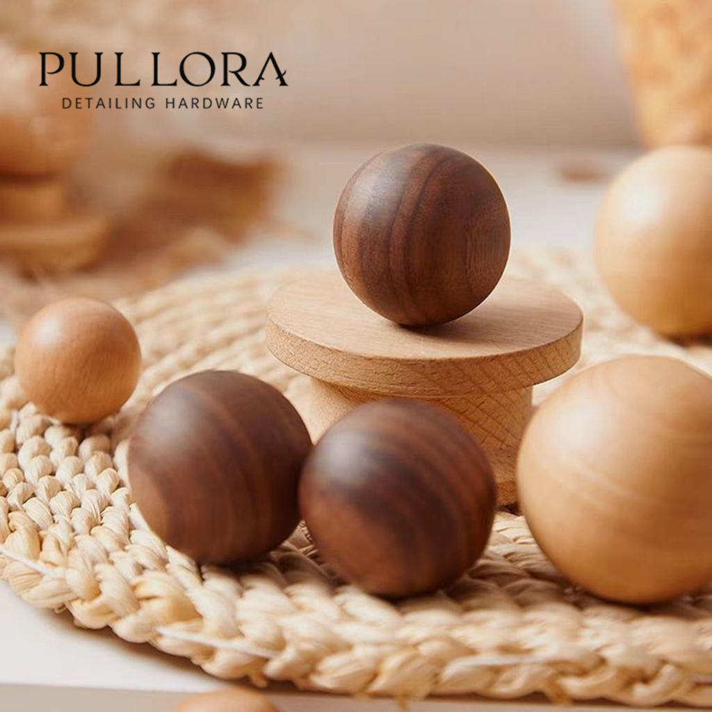 ลูกบิดประตูตู้ทรงกลมไม้วอลนัทบีช Pullora สำหรับลูกบิดเฟอร์นิเจอร์ ลิ้นชัก ตู้ครัว ตู้เสื้อผ้า