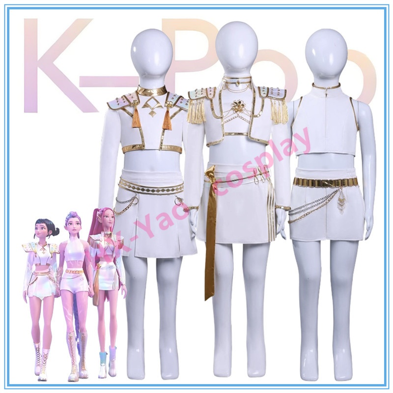 【HX-YAO】ขนาดเด็ก KPop Demon Hunters cosplay costumes Rumi Mira Zoey ชุดผิวขาวคอสเพลย์ชุดฮาโลวีนแสดง