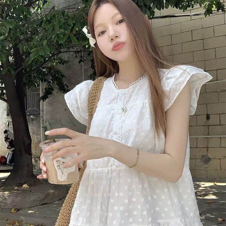 มินิเดรสแบบเกาหลีแขนกุด Crochet พร้อมสต็อกใหม่