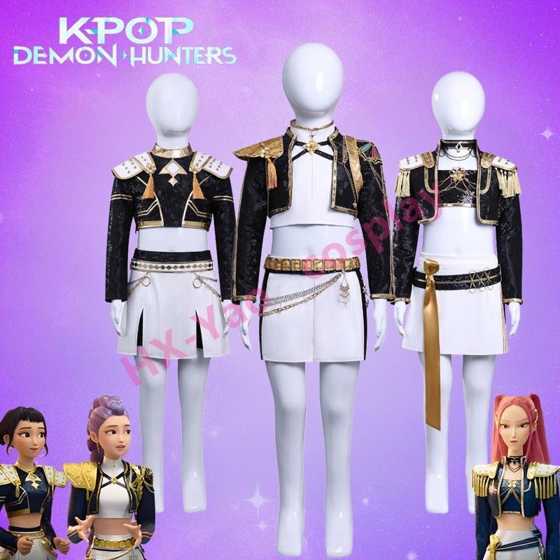 【HX-YAO】ขนาดเด็ก KPop Demon Hunters cosplay costumes Rumi Mira Zoey Black Gold Series คอสเพลย์ชุดฮาโ