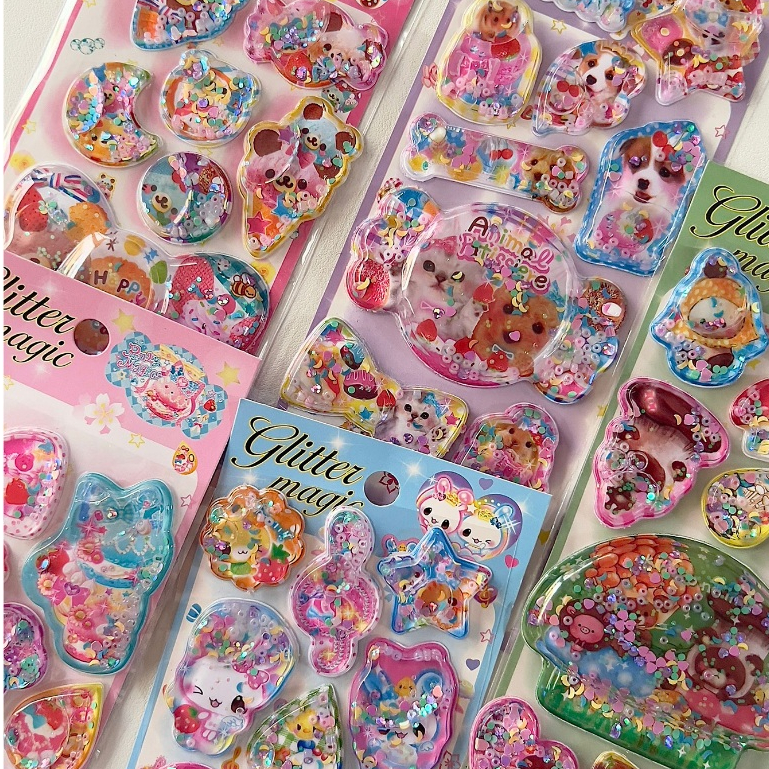 OHAYA | 3D สามมิติฉีดน้ําน้ํามันบรรจุสติกเกอร์ Retro Glitter magic Series สติกเกอร์ตกแต่งสั่นสติกเกอร์แฮปปี้