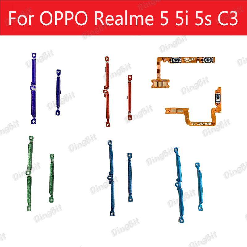สําหรับ OPPO Realme 5 5i 5s C3 เปิด/ปิดปุ่มสวิทช์ด้านข้าง Volume Up Down ปุ่ม Flex Cable อะไหล่